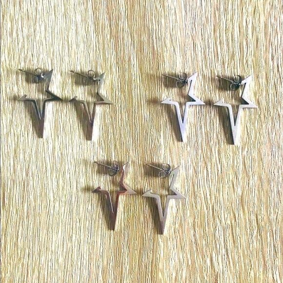 NEW … Stainless Steel Silver STAR Earrings - Picture 1 of 2
